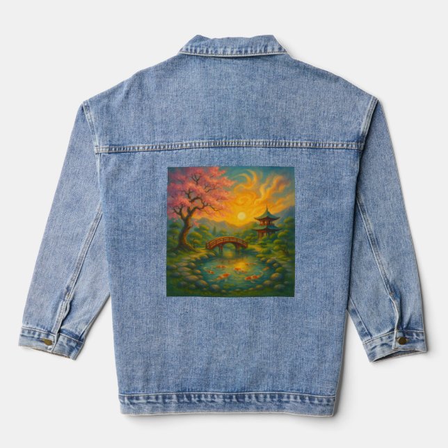 Japanese Zen Garden Sunset   Denim Jacket (Back)