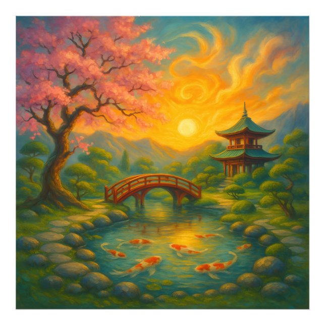 Japanese Zen Garden Sunset Wall Art (Front)