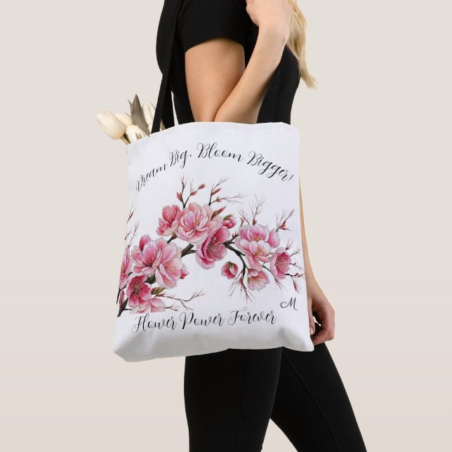 Japanesse Inspiration Sakura Flowers Illustration Tote Bag (Close Up)