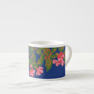 Japonica Flowers Pink on Deep Blue Espresso Cup
