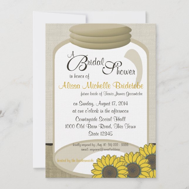 Jar and Sunflowers Bridal Shower Invitation (Front)