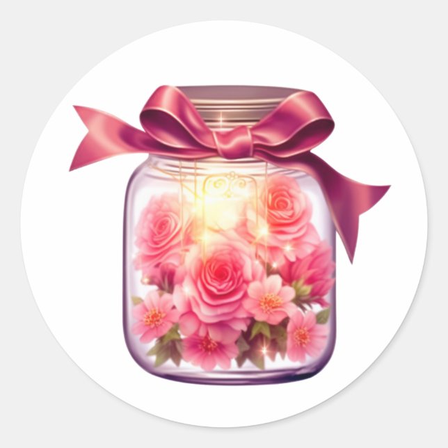  jar cliparts pink flowers classic round sticker (Front)