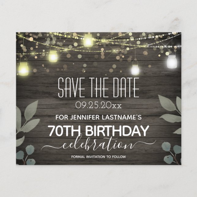 Jar Light 70th Birthday Save the Date Budget (Front)