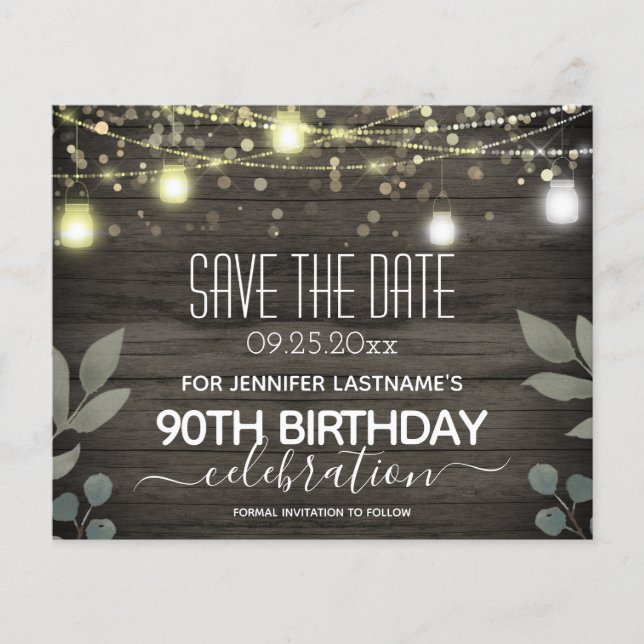 Jar Light 90th Birthday Save the Date Budget (Front)