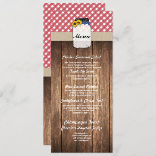 Jar Menu Wedding Reception Red Check Sunflower