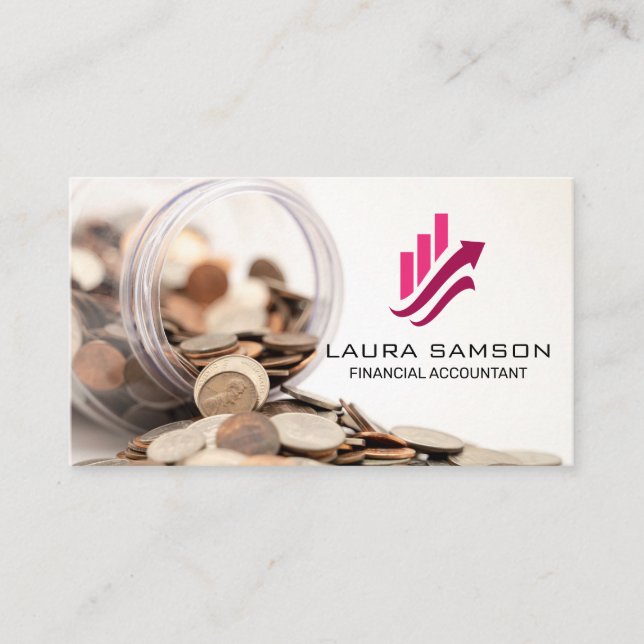 Jar of Coins | Finance Chart Growth Logo Business Card (Front)