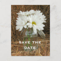 Jar of Daisies on a Bale of Hay Save The Date