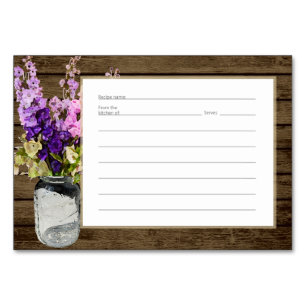 Jar of Delpheniums Rustic Recipe Card