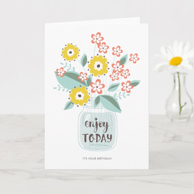 Jar of Flowers Birthday Card (Small Plant)