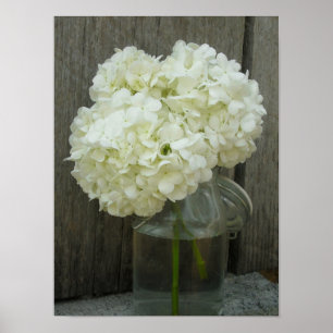 Jar Of Hydrangeas & Barn Wood Poster