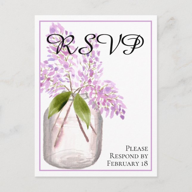 Jar of Lilacs Rustic Watercolor Wedding RSVP Postcard (Front)