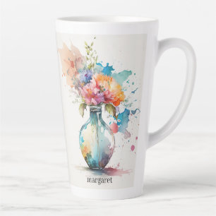 Jar of Pink Burgundy Flowers #12 Latte Mug