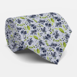 Jardin Calme-Lt Grey,Green&Grey Watercolor Floral Tie