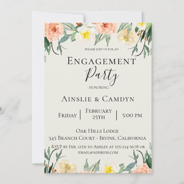 Jardin De Fleurs Engagement Party Invitation (Front)