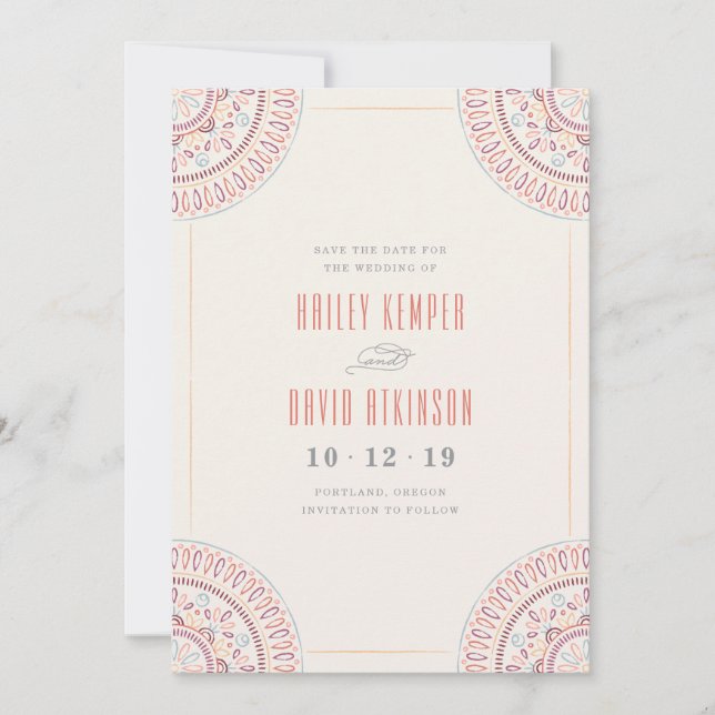 Jardin Mandala Save the Date Card - Coral (Front)