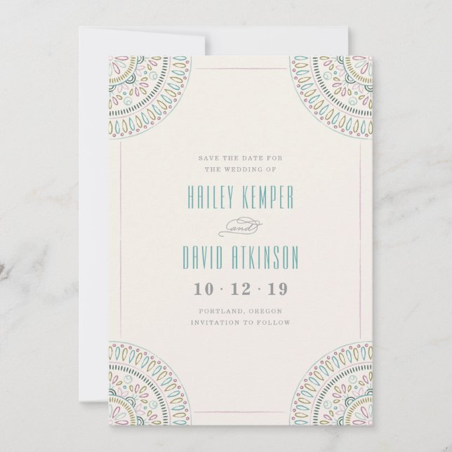 Jardin Mandala Save the Date Card - Turquoise (Front)
