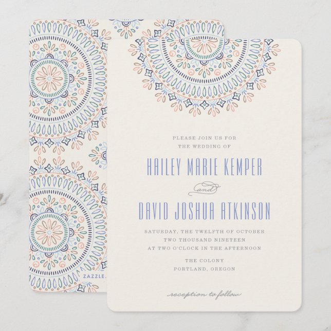 Jardin Mandala Wedding Invitation - Cornflower (Front/Back)