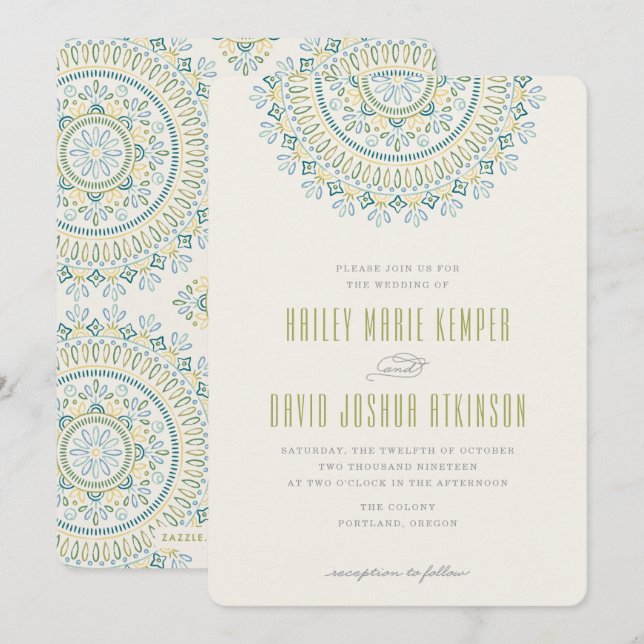Jardin Mandala Wedding Invitation - Lime (Front/Back)
