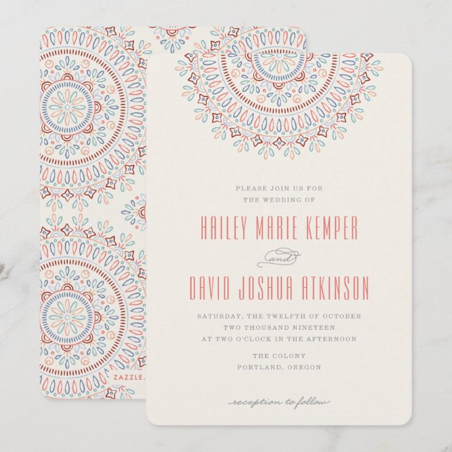 Jardin Mandala Wedding Invitation - Salmon (Front/Back)