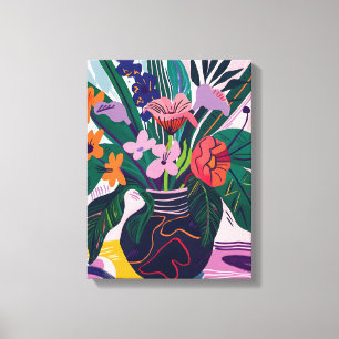 Jarrón con Flores: Favista Art in Matisse Style. Canvas Print