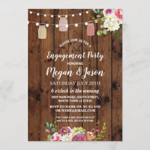 Jars Engagement Party Rustic Wood Floral Invite