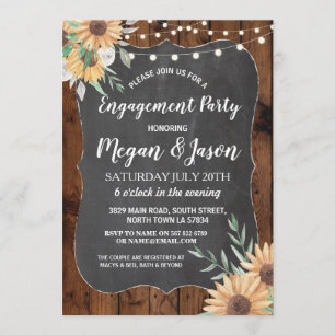 Jars Engagement Party Rustic Wood Sunflower Invite