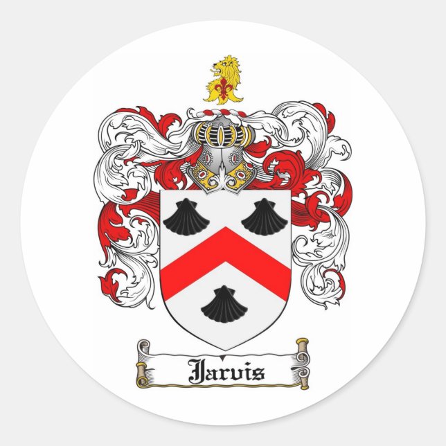 JARVIS FAMILY CREST -  JARVIS COAT OF ARMS CLASSIC ROUND STICKER (Front)
