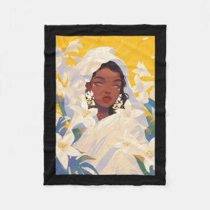 Jasmin Cute Floral Black Girl Fleece Blanket