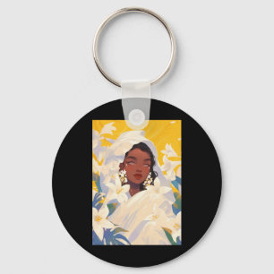 Jasmin Cute Floral Black Girl Key Ring