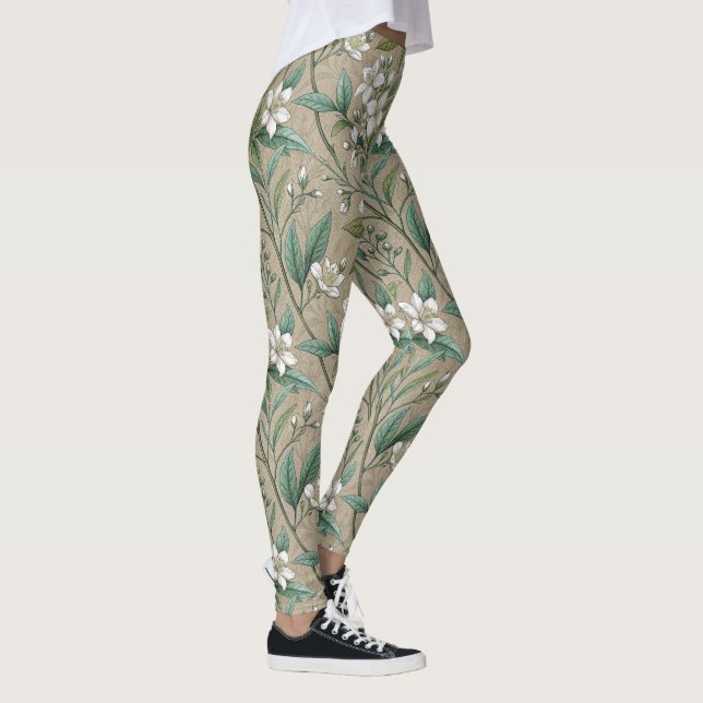 Jasmin flowers vintage style pattern leggings (Right)