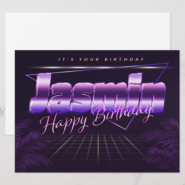 Jasmin Name First Name pura retro Map Birthday Card (Front/Back)
