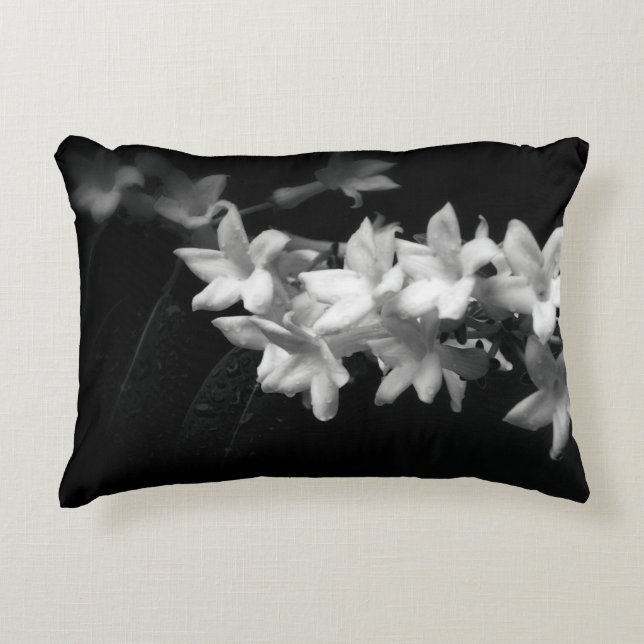 Jasmine Black and White Flowers Photograph Decorative Cushion (Front)