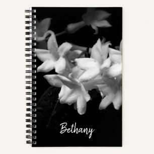 Jasmine Black and White Flowers Photograph Notebook
