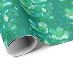 Jasmine Bloom Vintage Flowers Floral Pattern Green Wrapping Paper