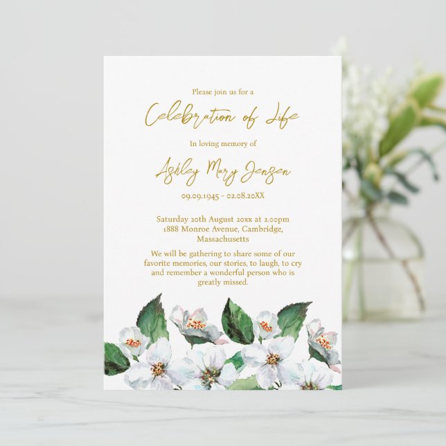 Jasmine Celebration of Life Funeral Invitation (Standing Front)