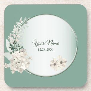 Jasmine Floral Green Geometric Wedding Party Coaster