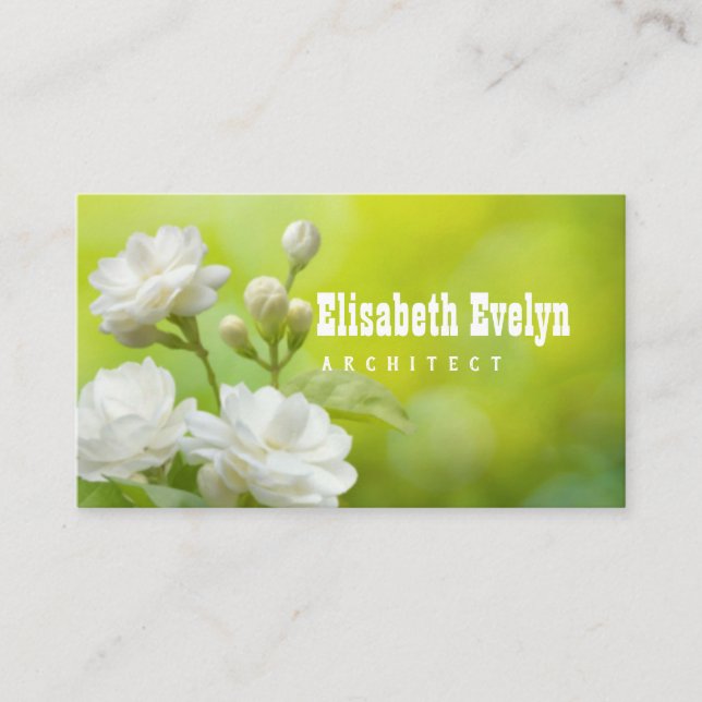 Jasmine flower on greenery business card (Front)