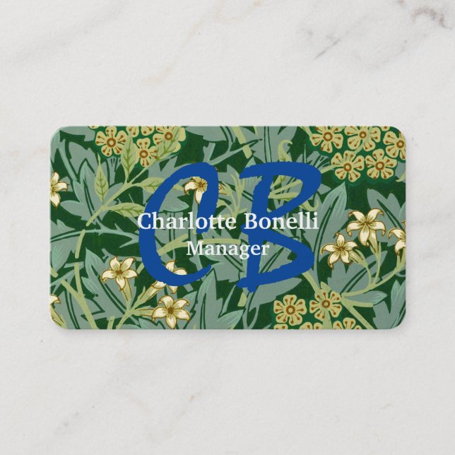 Jasmine Flower Professional Feminine Monogram Business Card (Front)
