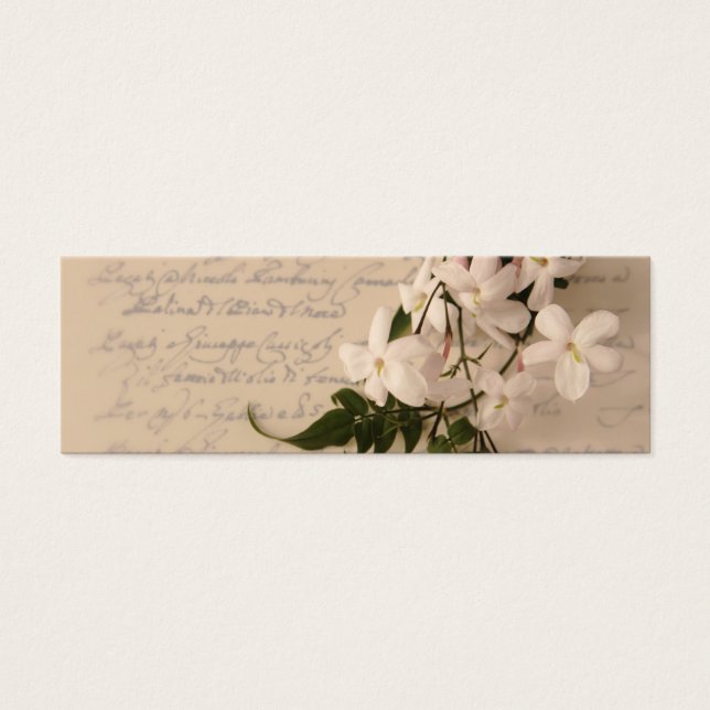 jasmine flowers on old script handwriting bookmark (Front)