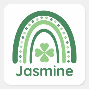 Jasmine Name Clover Boho Rainbow Square Sticker