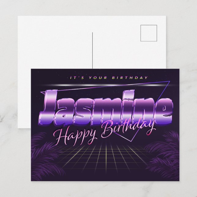 Jasmine name First name purple postcard birthday (Front/Back)