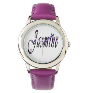 Jasmine, Name, Logo, Girls Purple Leather Watch. Watch