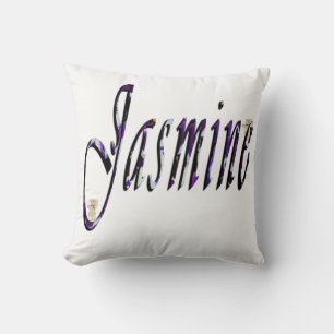Jasmine, Name, Logo,White Throw Cushion. Cushion