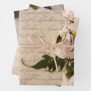 Jasmine on old handwriting wrapping paper sheet