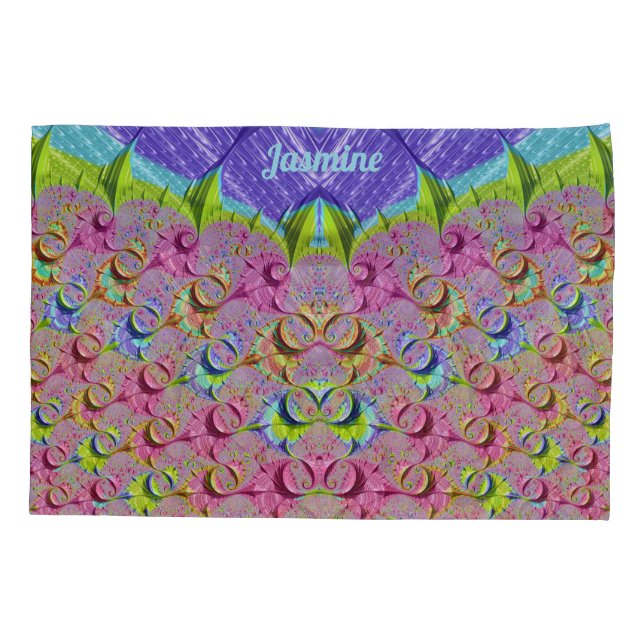 JASMINE~ Original Multicolored 3D Fractal Design ~ Pillowcase (Back)