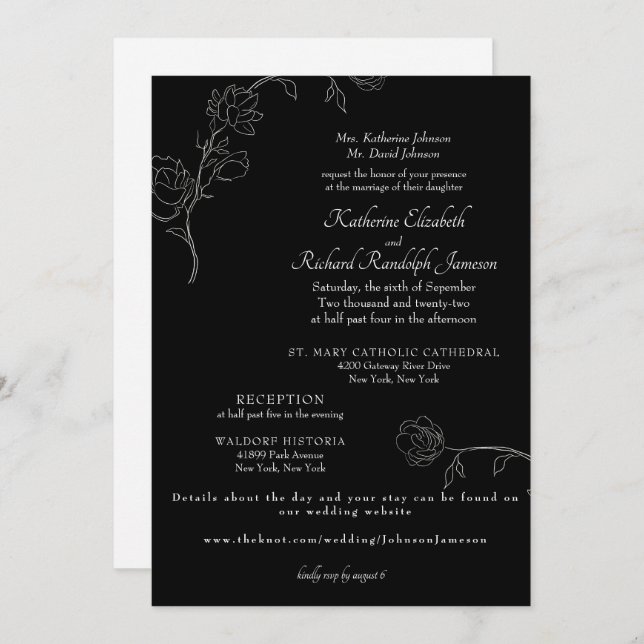 Jasmine Outline Black Formal Website Wedding Invitation (Front/Back)