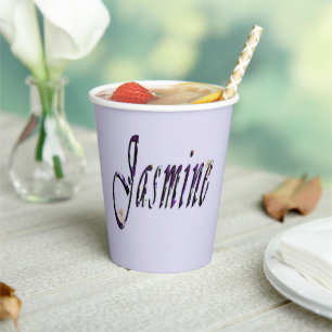 "Jasmine" Purple Floral Girls Name, Paper Cups