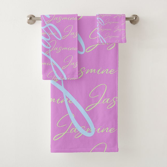 Jasmine Repeating Name Pattern  Bath Towel Set (Insitu)