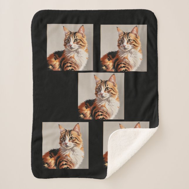 Jasmine the Calico cat painting Sherpa Blanket (Front)