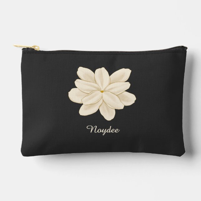 Jasmine White Flower Elegant Name Accessory Pouch (Front)